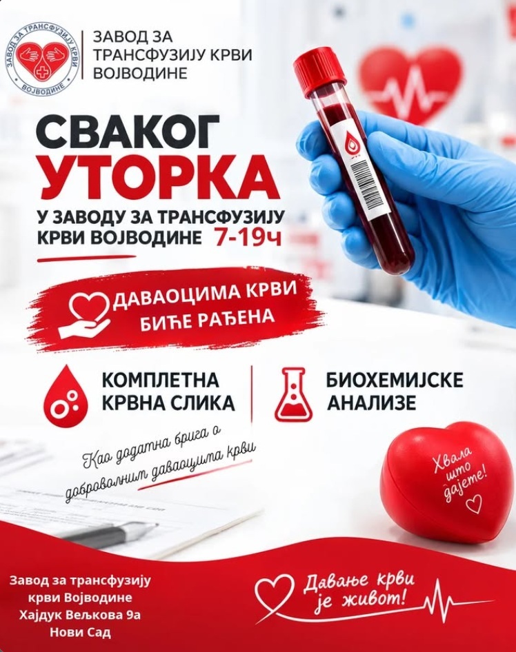 Svakog utorka – dodatna briga o zdravlju dobrovoljnih davalaca krvi