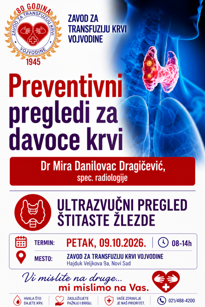 Nastavljamo sa preventivnim pregledima štitaste žlezde za dobrovoljne davaoce krvi